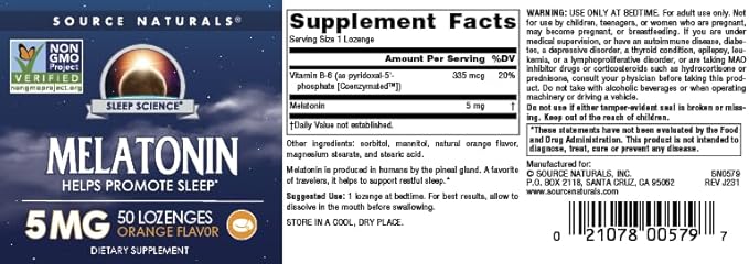 Source Naturals Melatonin 5 mg - 50 Orange Flavored Lozenges