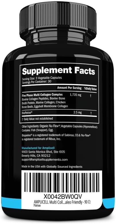 Multi Collagen for Women & Men - Supplements Fast Absorption, Type I II III V & X - Hydrolyzed Collagen Peptides for Hair, Skin & Nails - 90 Caps