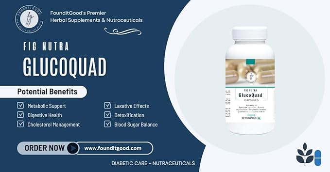 FiG Nutra ‘GlucoQuad’ Capsules | Herbal Blood Sugar Support Supplement | Gymnema, Fenugreek, Cassia, Syzygium Blend | 60 Veg Capsules