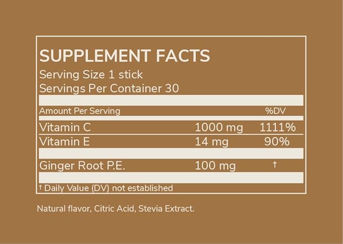 Rookie Wellness Well – Vegan Immune Support Packets with 1000 mg of Vitamin C, 14 mg of Vitamin E, and Ginger in a Natural Citrus Flavor - Sugar and Filler Free (30 Servings, Wild Orange)