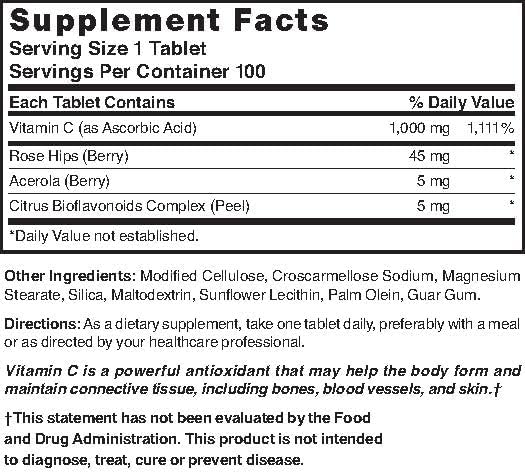 Nature`s Blend Vitamin C 1000mg w/Rose Hips Tablets 100 ct