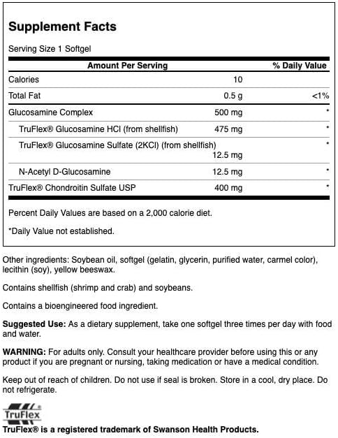 Swanson Glucosamine Complex & Chondroitin Sulfate 500/400 Milligrams 120 Sgels