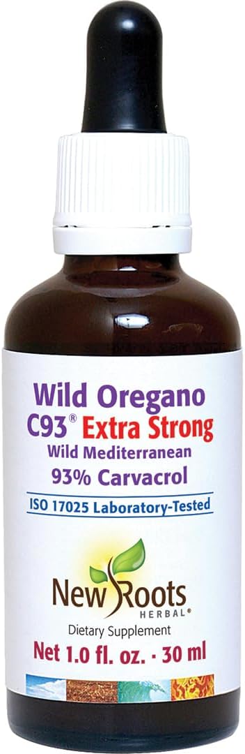 New Roots | Wild Oregano Oil Extra Strong | 93% Carvacrol Oregano Oil Liquid Drops (1 fl oz) | Highest Concentration of Carvacrol |Alcohol Free, Non GMO, Vegan, Gluten Free