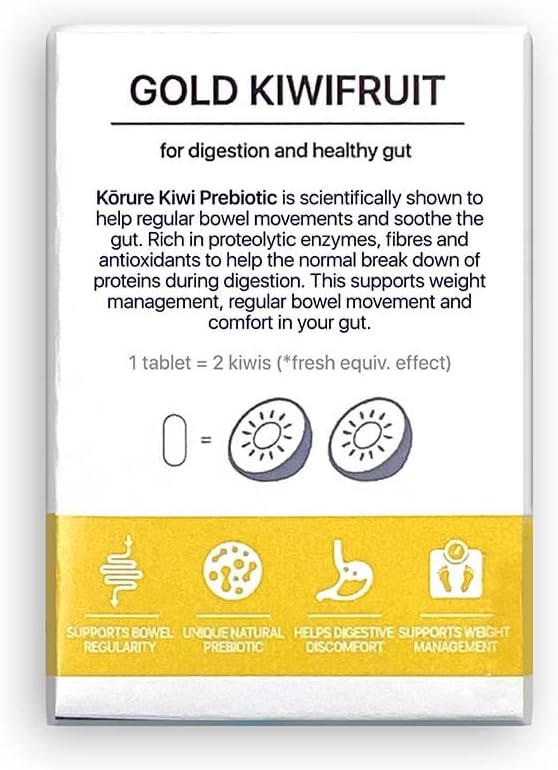 Kiwi Prebiotic + Vitamin C Chews 100% New Zealand Golden Kiwi for Gut Health, Digestion Support & Regular Bowel Movements (30 Tablets)