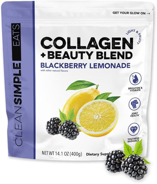 Clean Simple Eats BlackBerry Lemonade Super Collagen, Grass-Fed, Hydrolyzed Types I, II, & III Collagen, 30 Servings