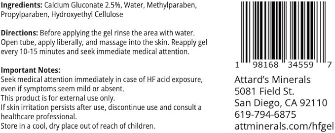 Calcium Gluconate Gel 2.5% - Hydrofluoric Acid Neutralizing Gel, 30g Tube