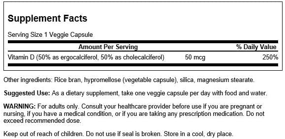 Swanson Vitamin D Complex with Vitamins D2 & D3 - Complete Sunshine Vitamin Complex for Bone, Dental & Immune Health - Vitamin Supplement (50 mcg, 60 Veggie Capsules) (3 Pack)