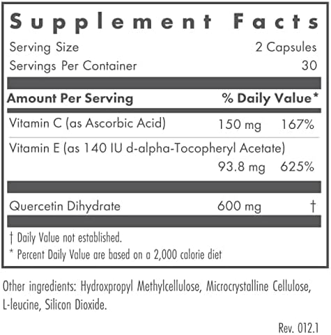 Nutricology Quercetin 300 Dietary Supplement - Immune Support, Stabilized with Antioxidants, Bioflavonoid, Mast Cell, Hypoallergenic, Delayed-Release, Vegetarian Capsules - 60 Count