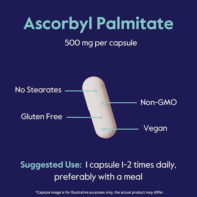 BESTVITE Ascorbyl Palmitate 500mg (240 Vegetarian Capsules) (2-Pack) - No Stearates - No Fillers - No Flow Agents