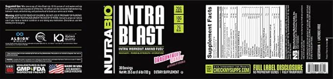 NutraBio Intra Blast Bcaa Powder Amino Acid Supplement, Electrolyte & Hydration Blend, Intra, Pre Workout & Muscle Recovery, 20g Eaa Amino Acids Powder, 5g Glutamine- Dragonfruit Candy, 30 Serving