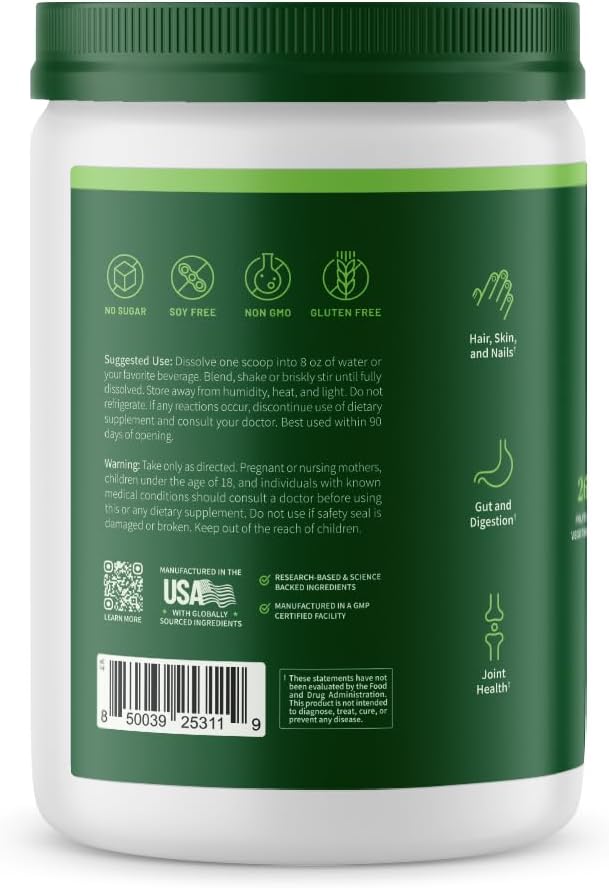 Snap Supplements Super Greens Powder with Collagen Peptides, 26 Fruits and Vegetables, Grass Fed, Non-GMO Daily Greens Superfood for Hair, Skin, Nails & Joint Support, 30 Servings
