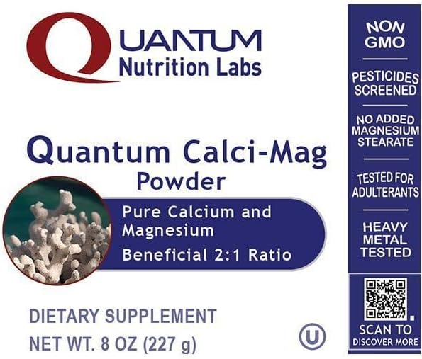 QNL Quantum Calci-Mag Powder - Calcium & Magnesium Supplement to Support Joint, Teeth & Bone Health - Coral Calcium Capsules from Sango Marine Coral - 8 oz