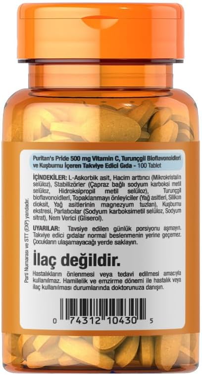Puritan's Pride Vitamin C-500 mg with Bioflavonoids & Rose HIPS 100 Caplets