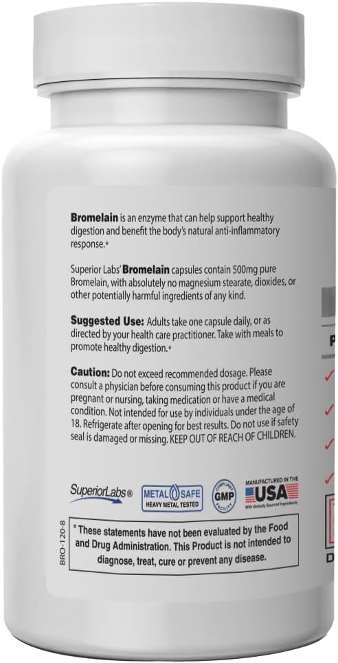 Superior Labs – Bromelain 500mg Supplement – Non GMO, Bromelain Enzyme – 2,400 GDU/Gram – Supports Healthy Digestion – 120 Vcaps