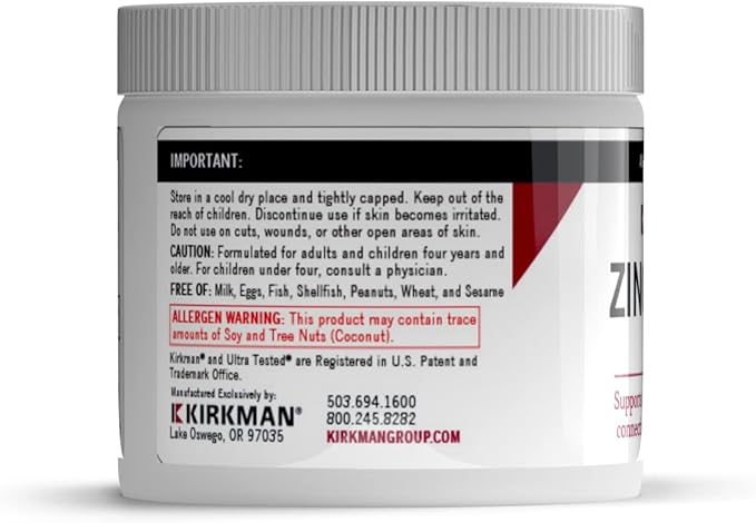 Kirkman - Zinc Sulfate Topical Cream - 4 fl oz - Fast Absorption - 10% Zinc Sulfate - Hypoallergenic