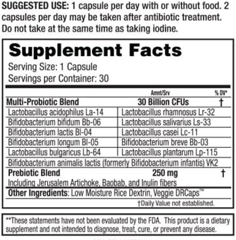 Dr. Tennant's Probiotic Formula with Prebiotics | 30 Billion CFUs | Time-Release, Acid-Resistant, Vegan Capsules | Gluten-Free, Dairy-Free, No Refrigeration Needed