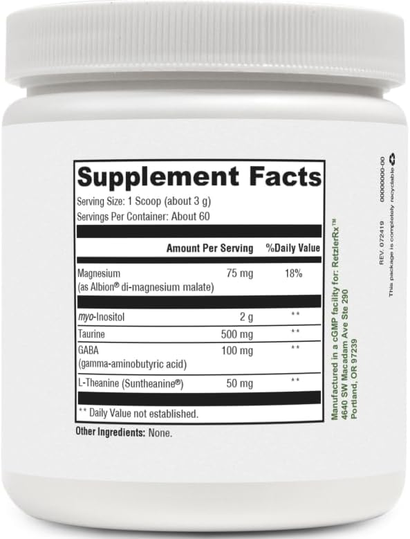 Relax Synergy | Plain Flavor | *NO MSG* | Contains 2000 mg of Inositol (as myo-inositol) | 75 mg of Magnesium (as Di-Magnesium Malate) | GABA, Taurine, L-Theanine