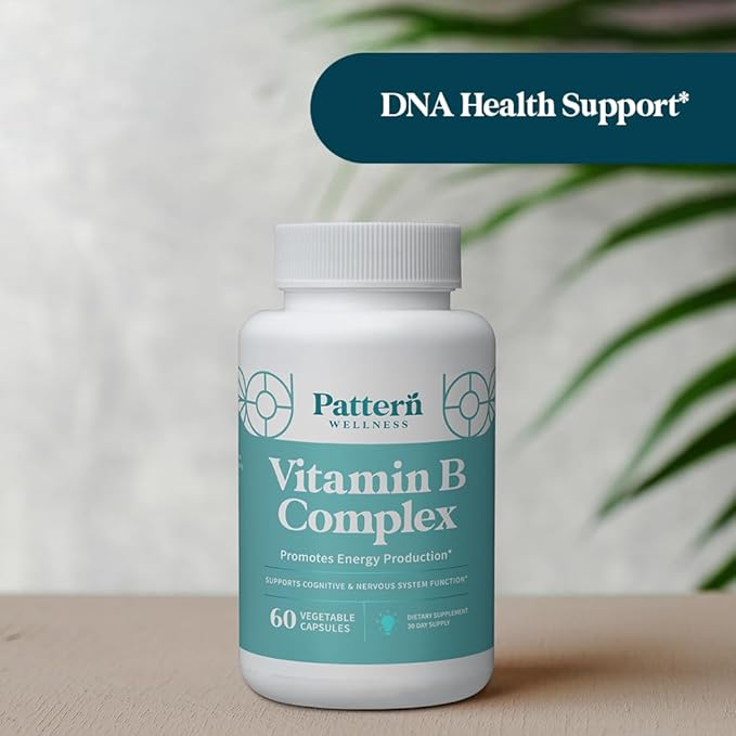 Pattern Wellness Vitamin B Complex – Complete B Vitamins with Folate, B6, B12 – Supports Energy, Brain & Heart Health – Non-GMO – 60 Capsules
