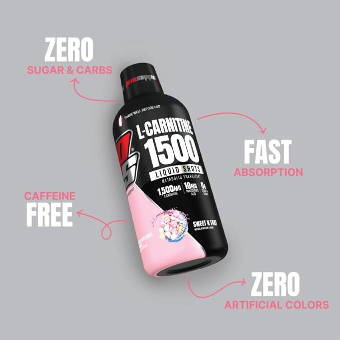 PROSUPPS L-Carnitine Liquid 1500, Stimulant-Free Liquid Shots for Men & Women - Clean Workout Drink for Energy, Performance & Muscle Recovery - No Sugar, No Carbs - 31 Servings, Sweet N-Tart