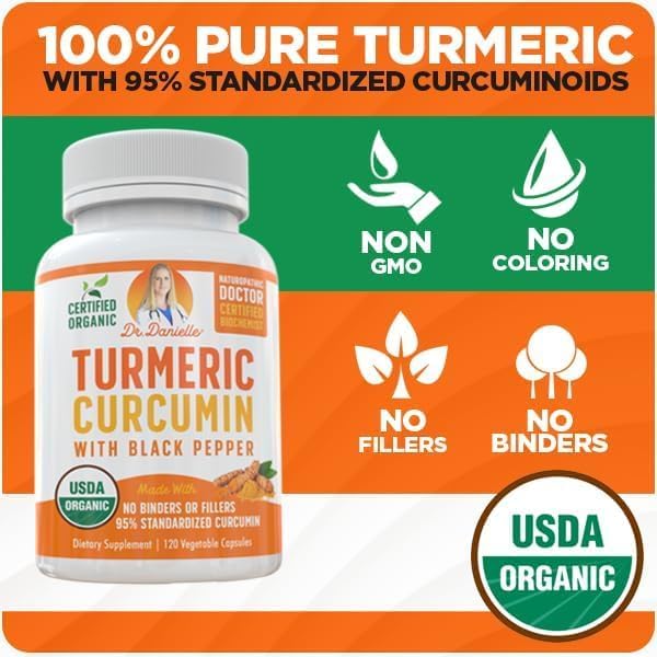 Organic Turmeric Curcumin with Black Pepper Extract 2000mg - High Absorption Ultra Potent Supplement - 95% Curcuminoids - Vegan, Non GMO for Joint Support - 120 Capsules