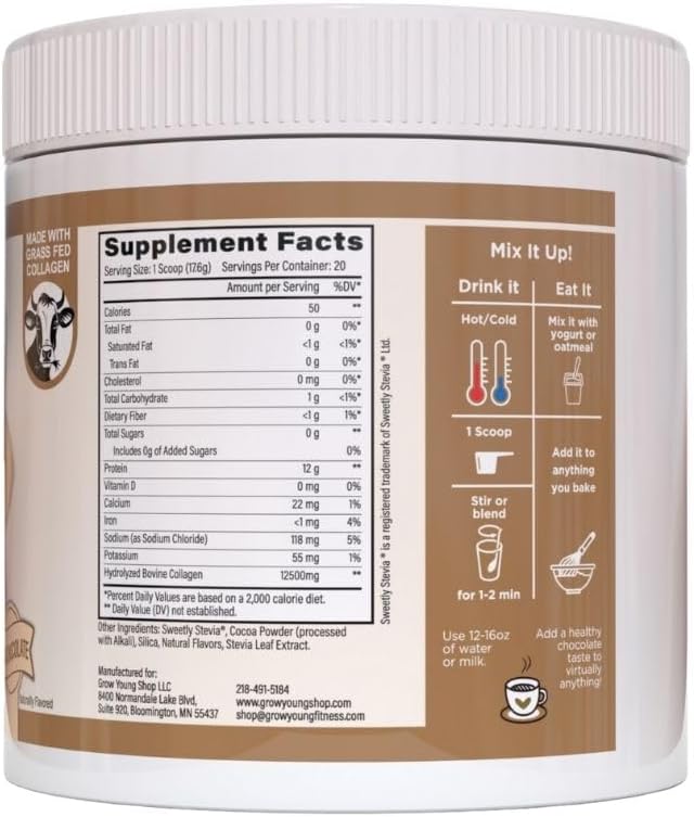 Grow Young Fitness Slim Fiber Supplement and Daily Probiotic Supplement and Chocolate Collagen Protein - Joint, Bone, and Digestion Support for Elderly