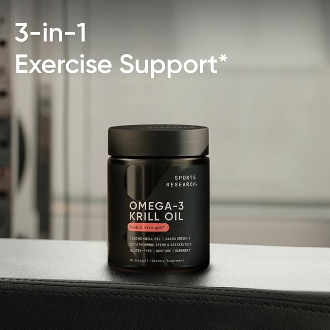 Sports Research® Omega-3 Krill Oil 2000mg - Pure Antarctic Superba Boost Krill with Phospholipids, Choline & Astaxanthin - MSC Certified Sustainable, Non-GMO Verified & Gluten Free - 60 Softgels