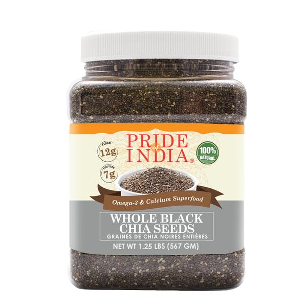 Pride Of India - PACK of 6 - Natural Black Chia Seeds - Omega-3 & Fiber Superfood, 1.25 Pound (20oz) Jar
