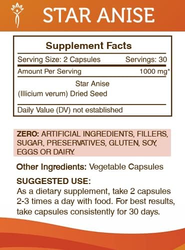 Artichoke USDA Organic and Star Anise Capsules (2 pcs.) | Alcohol-Free Organic Artichoke (Cynara scolymus) Dried Leaf 2 oz and 1000 mg Star Anise (Illicium verum) Dried Seed (60 Capsules)