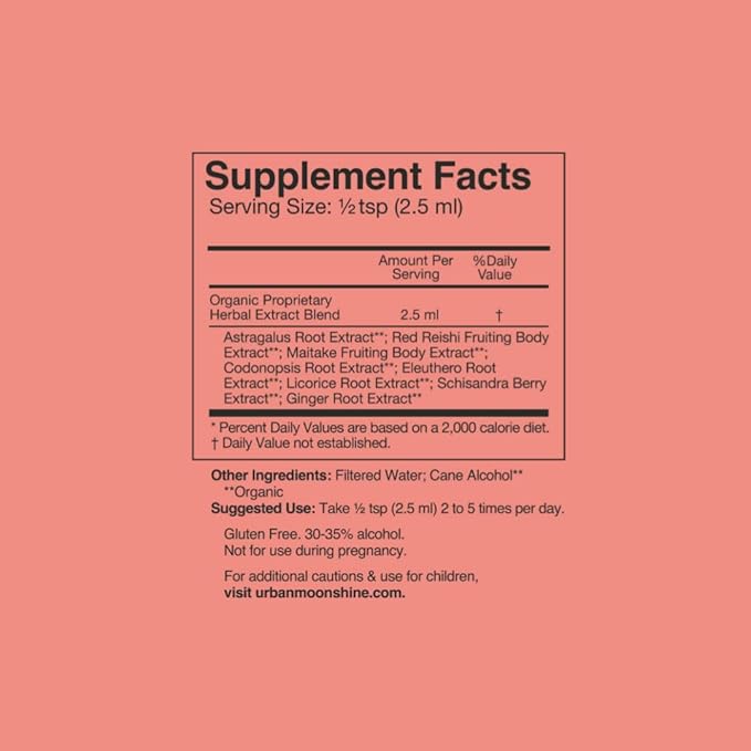 Urban Moonshine Mushroom Immune - Daily Support with Reishi & Astragalus - Long-Term Tonic for Healthy Immune System - Immune Support Supplement - Gluten Free Herbal Supplement - 8.4 Fl Oz