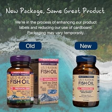 Wiley's Finest Wild Alaskan Fish Oil Prenatal DHA - 900mg EPA and DHA Omega-3s for Pregnant Women and Nursing Mothers - 120 Softgels (60 Prenatal Vitamin Servings)
