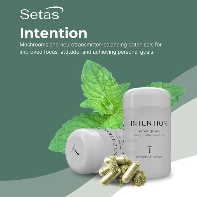 INTENTION Mushroom & Botanical Supplement by Setas – Organic Chaga & Cordyceps, Rhodiola & Ginger to Support Cognitive Function, Mental Focus, & Memory, Vegan & Non-GMO, 60-Day Supply