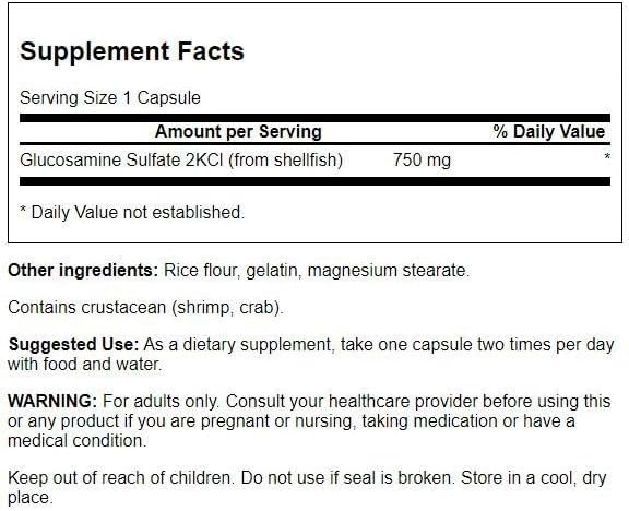 Swanson Mega Glucosamine Glucosamine Sulfate 2Kcl 750 Milligrams 120 Capsules