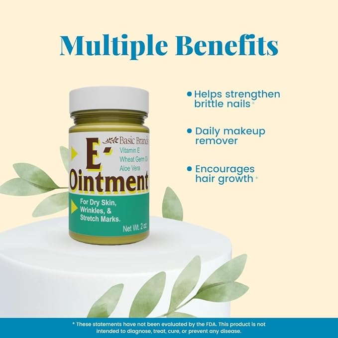 Basic Organics - Basic Brands - Vitamin E Ointment - 2 oz - Moisture Enhancing - Can Help Reduce Appearance of Scars, Stretch Marks, Fine Lines & Wrinkles - Pack of 3