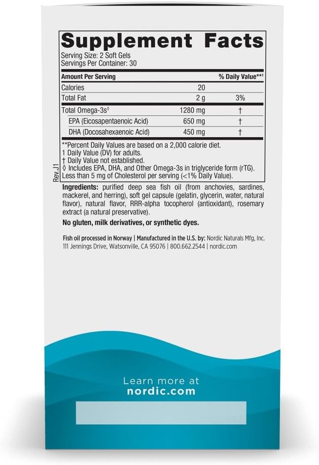 Nordic Naturals Ultimate Omega, Lemon Flavor - 60 Soft Gels - 1280 mg Omega-3 - High-Potency Fish Oil Supplement with EPA & DHA - Promotes Brain & Heart Health - Non-GMO - 30 Servings