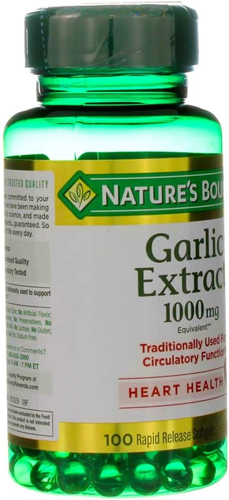 Nature's Bounty Garlic Extract 1000 mg Softgels for Cardiovascular Support,100 ea (Pack of 2)
