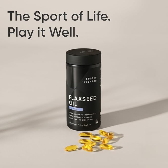 Sports Research Flaxseed Oil Softgels 1242mg - Plant Based Omega 3 Supplement for Women & Men - Non-GMO Verified, Soy & Gluten Free (200 Count)