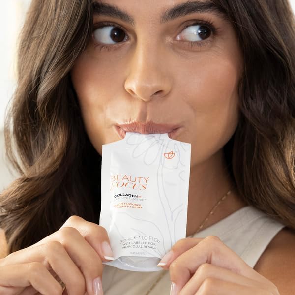 Beauty Focus Collagen Plus | Peach Flavor | 1.0 Fl Oz | 30 Packets | Liquid Collagen for Women and Men | Supports Skin Hydration | Collagen Peptides