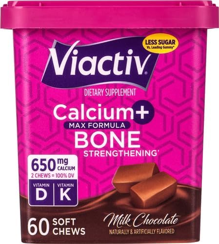 Viactiv Calcium +Vitamin D3 Supplement Soft Chews, Milk Chocolate, 60 Chews - Calcium Dietary Supplement for Bone Health