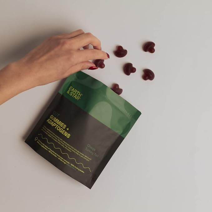 Earth and Star Mushroom Gummies - Gut Support | Chaga and Turkey Tail Mushrooms | Nootropic Mushroom Supplement Boosting Digestive and Gut Health | 60 Gummies