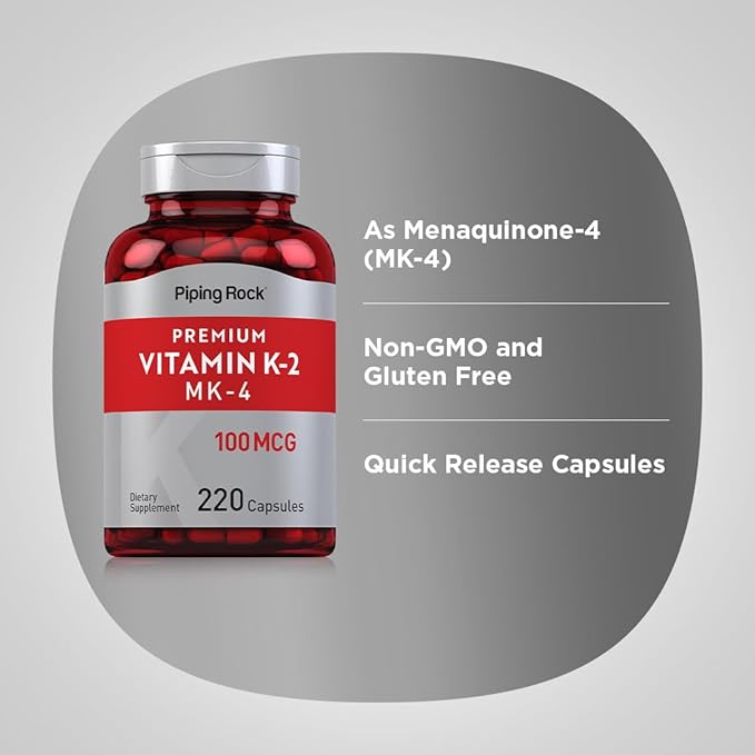 Piping Rock Vitamin K2 MK4 Supplement | 100mcg | 220 Capsules | Non GMO & Gluten Free