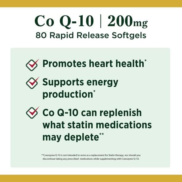 Nature's Bounty Co Q-10 200 mg Rapid Release Softgels Supports Cadiovascular Health 80 Ea (Pack of 4)