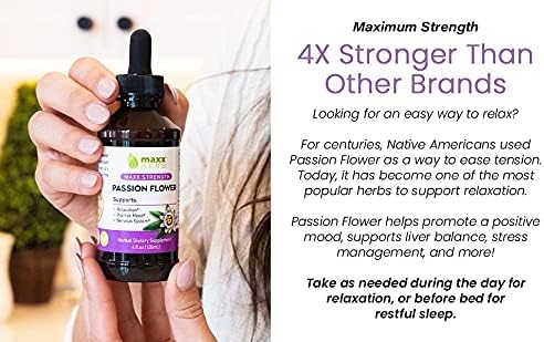 Maxx Herb Passion Flower Extract + Valerian Root Extract - for Relaxation and Stress Management, Alcohol-Free - (1 Each) 4 Oz Bottle (60 Servings)