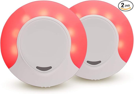 Sleep Aid Red Night Light Plug in with Dusk to Dawn Auto Sensor, Low Blue LED Promotes melatonin Production and Healthy Sleep, ON-Off-Auto Toggle, 2-Pack