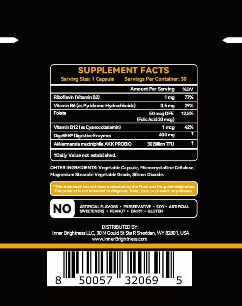 Akkermansia Probiotic, GLP-1 Supplement for Gut Health & Digestion, DigeSEB Digestive Enzymes & Vitamin B Complex - 30 Billion TFU, Third-Party Tested, 5 Capsules