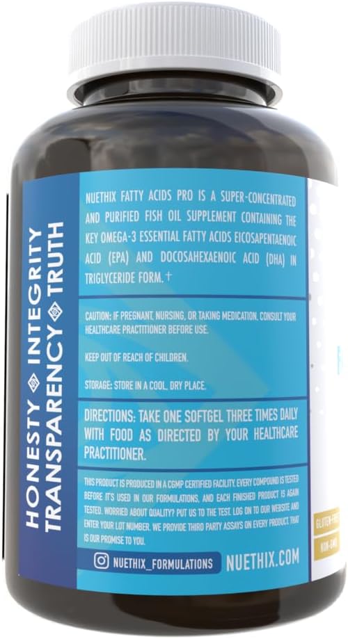 NuEthix Formulations Fatty Acids Pro EPA-DHA Fish Oil Dietary Supplement, Super Concentrated and Purified Fish Oil Blend for Optimal Wellness, 90 Gel Capsules