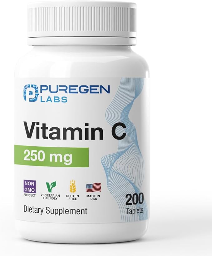 Puregen Labs Vitamin C 250 MG Supports a Healthy Immune System & Antioxidant Protection | Non-GMO | Gluten Free | Made in USA - 200 Tablets