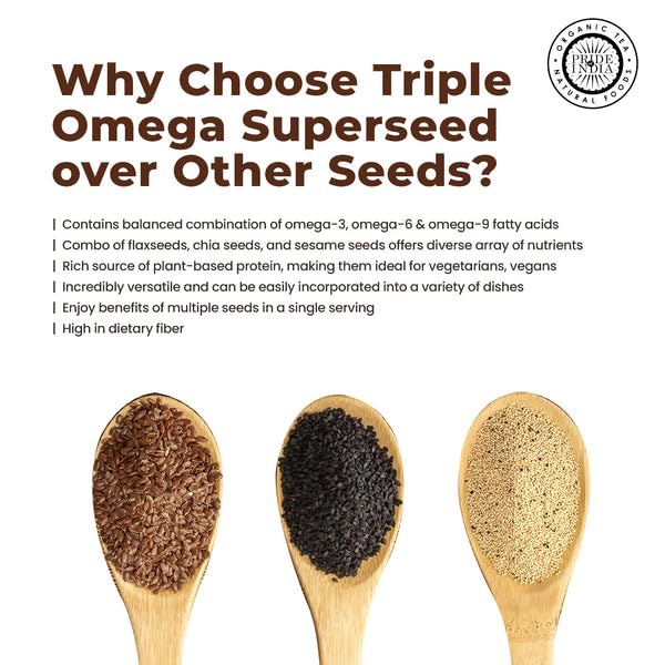 Pride Of India - PACK of 6 - Triple Omega Superseed Mix - Protein, Fiber, Calcium, Iron, Omega-3, Omega-6, Thiamin Rich Superfood w/Chia Flax & Sesame Seeds, 2 lbs Jar