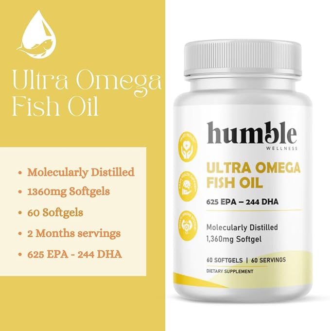 Humble Ultra Omega - High Strength Fish Oil Supplement | Double Concentration DHA & EPA