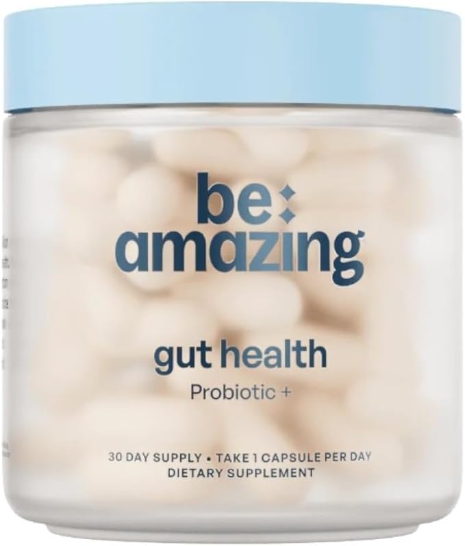Be Amazing Gut Health Probiotic+ | Digestive Enzymes, 10 Billion CFU, 8 Probiotics Strands, Improves Skin | Reduce Bloating & Supports Regularity for Women & Men | Vegan, Gluten Free | 30 Capsules