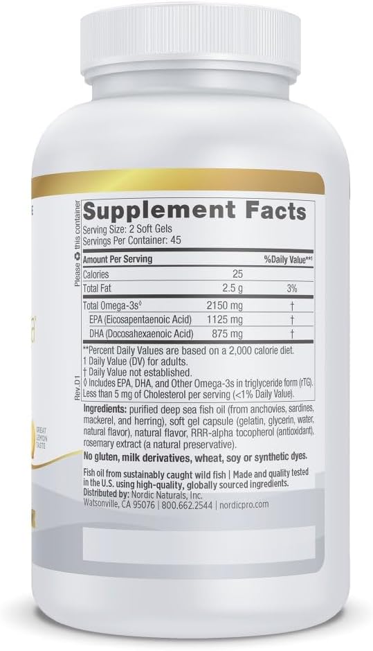 Nordic Naturals ProOmega 2000, Lemon Flavor - 90 Soft Gels - 2150 mg Omega-3 - Ultra High-Potency Fish Oil - EPA & DHA - Promotes Brain, Eye, Heart, & Immune Health - Non-GMO - 45 Servings